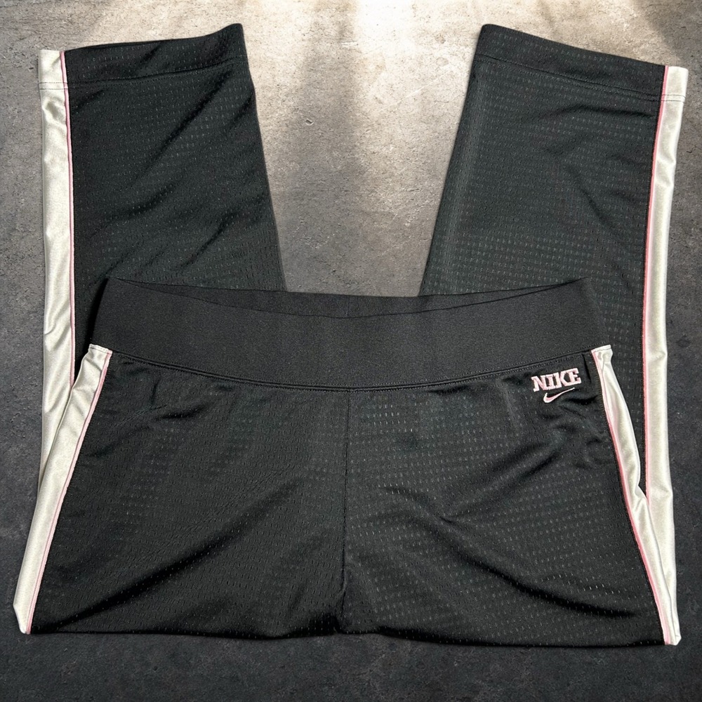 Nike Vintage Y2K Mesh Track Pants Black Silver Pink Retro Size‎ L